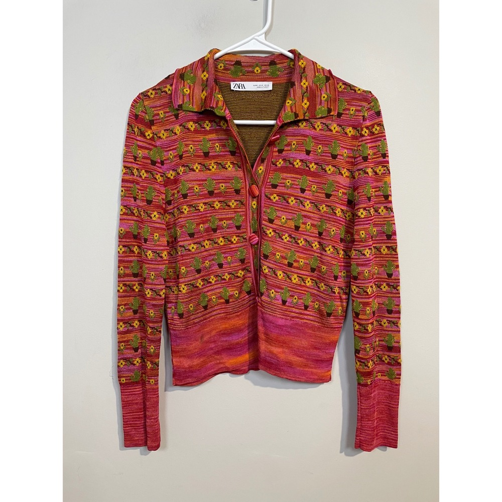 Zara Cactus Floral Jacquard Cardigan Size Medium‎